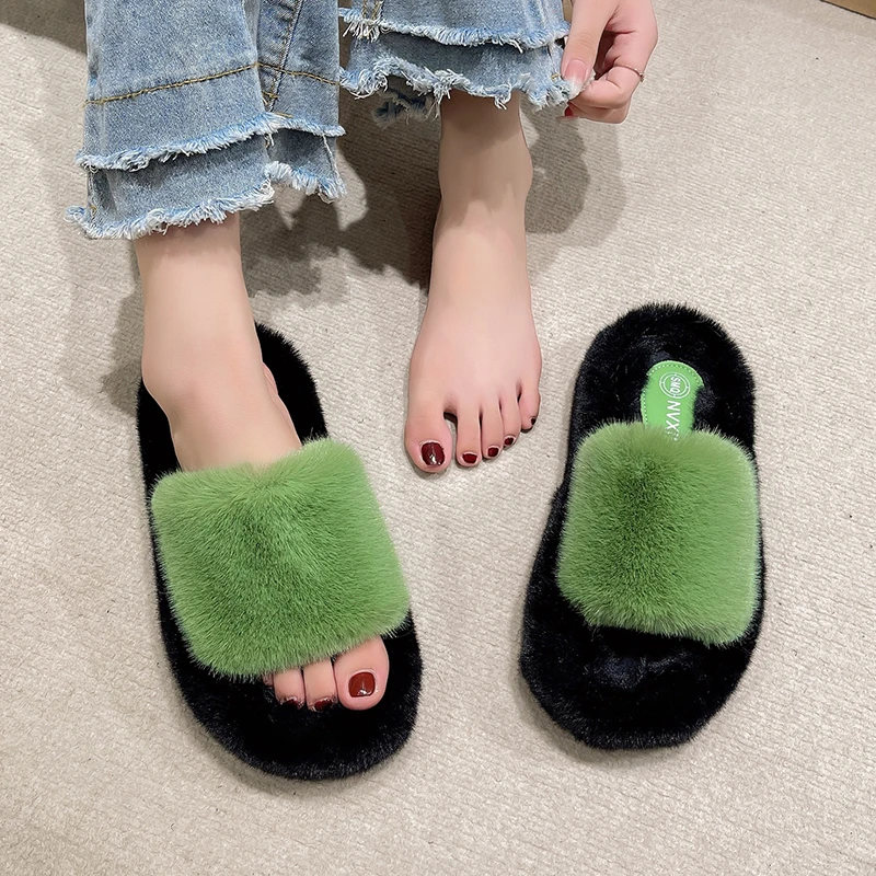 时尚百搭一字拖毛毛拖韩版休闲毛绒毛毛鞋厚底5公分8801#