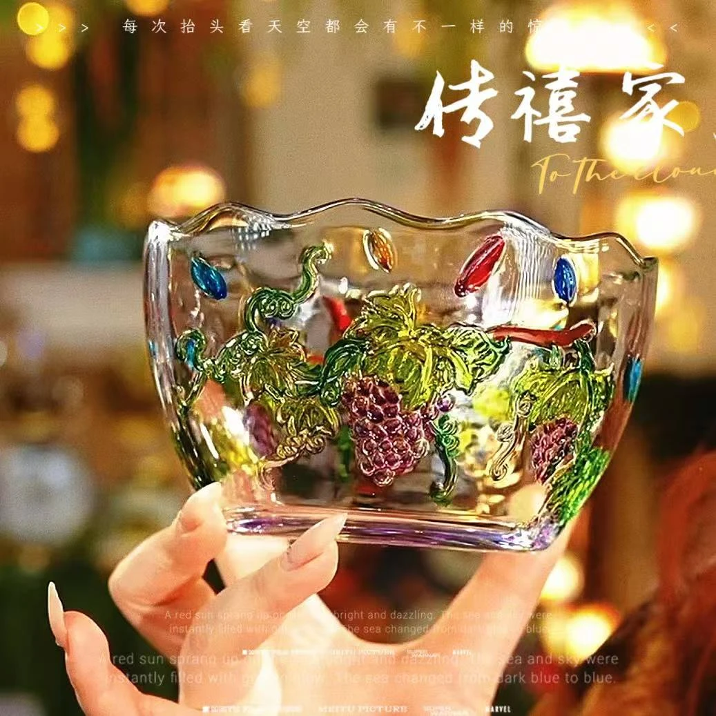 单只-彩绘葡萄沙拉碗水果蔬菜大号甜品碗家用五彩泡面碗