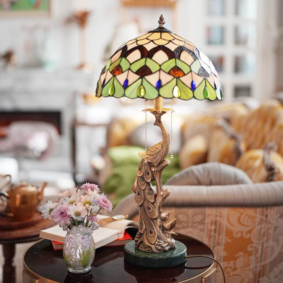 【奇居】铜雕彩点凤凰蒂凡尼台灯装饰灯#1030PX-14T