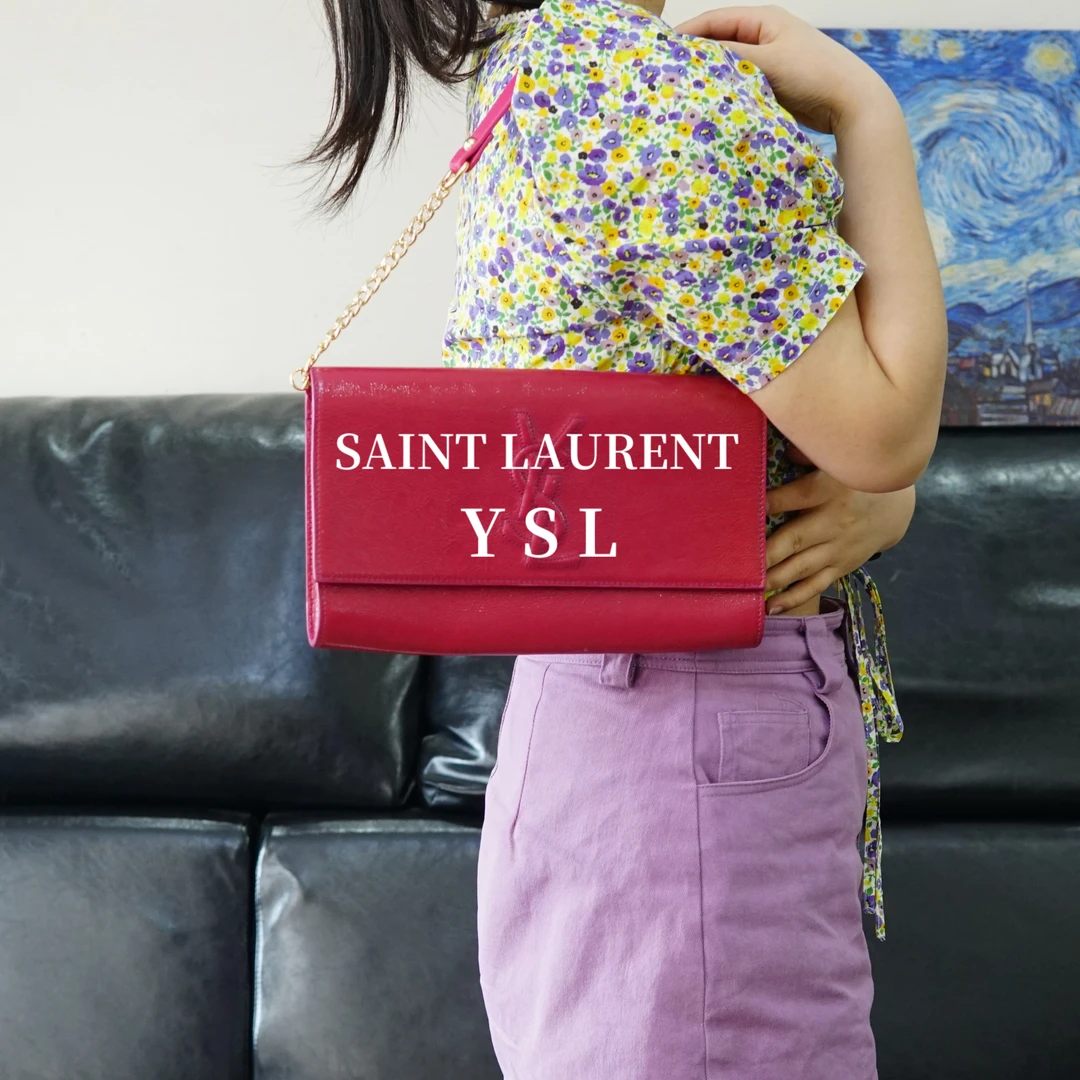 95新 YSL/圣罗兰 树莓红浮雕单肩包/EE04620029/0029/母亲节礼物