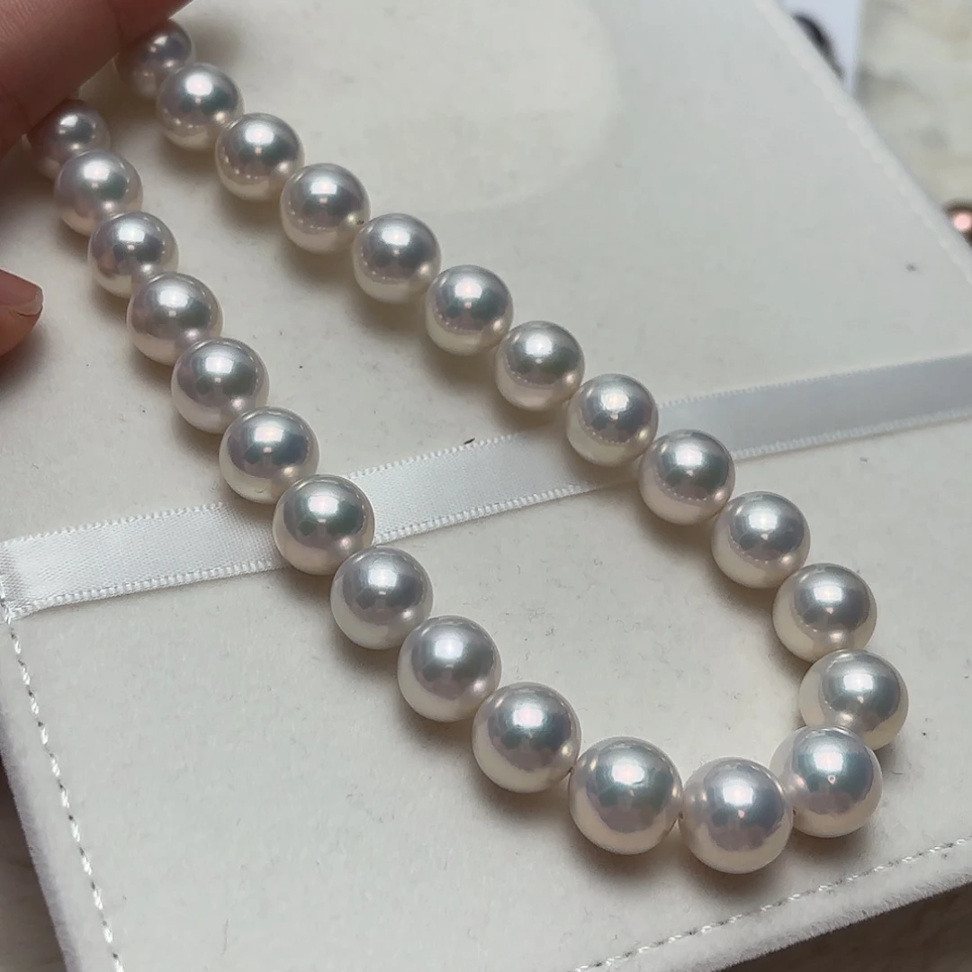 淡水珍珠颈饰银S925镶嵌9-12正圆蓝光赛澳白