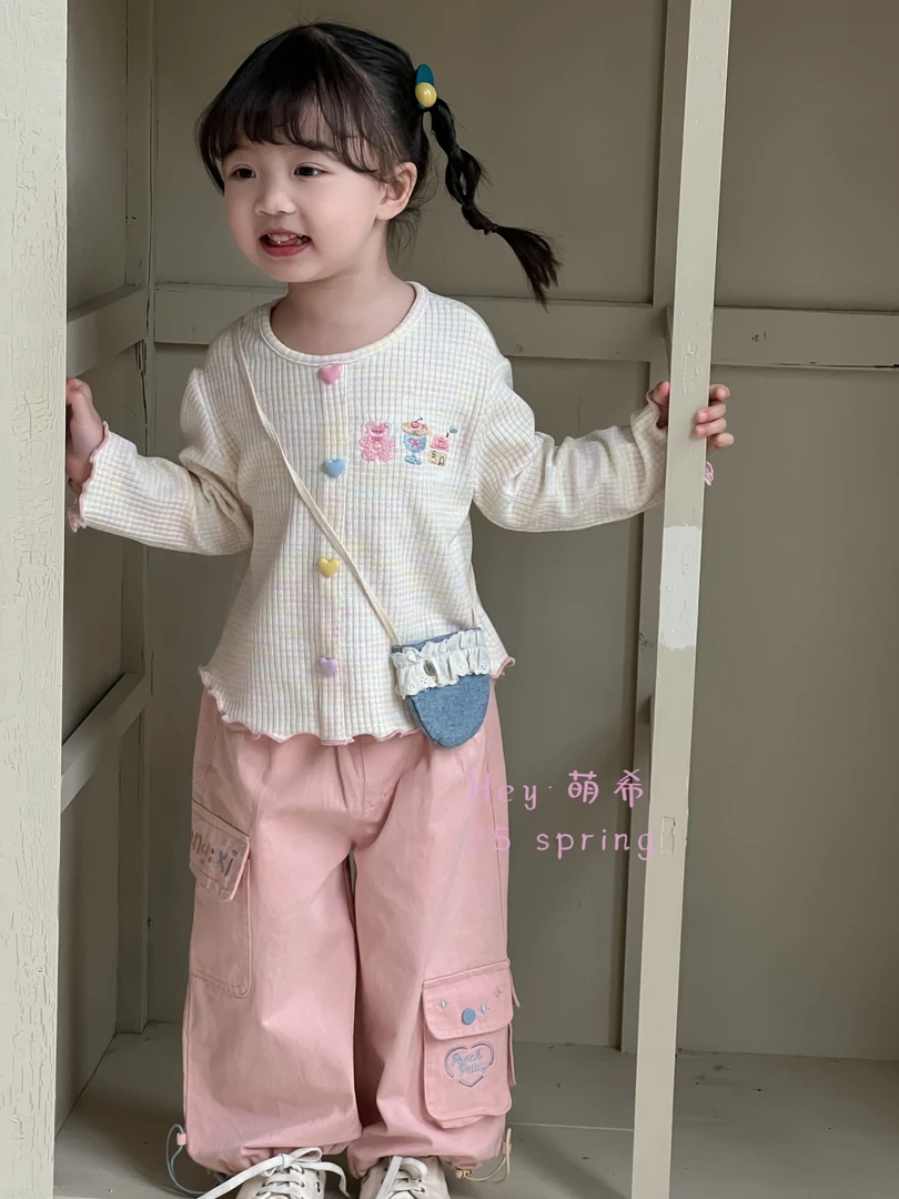 【萌希】2025春款女童洋气刺绣小房子套头针织韩版上衣275