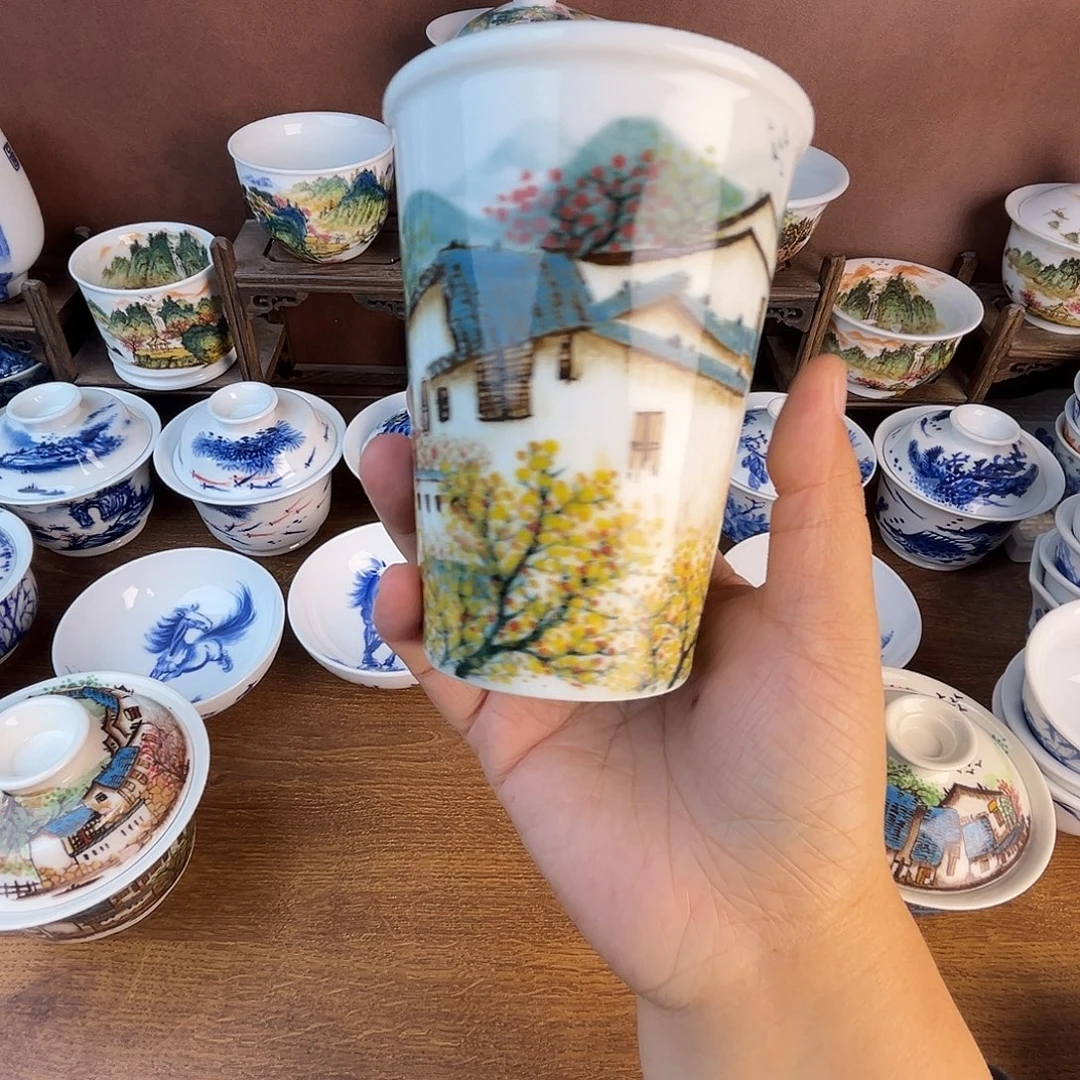 忠意堂釉下彩五彩江南可乐杯