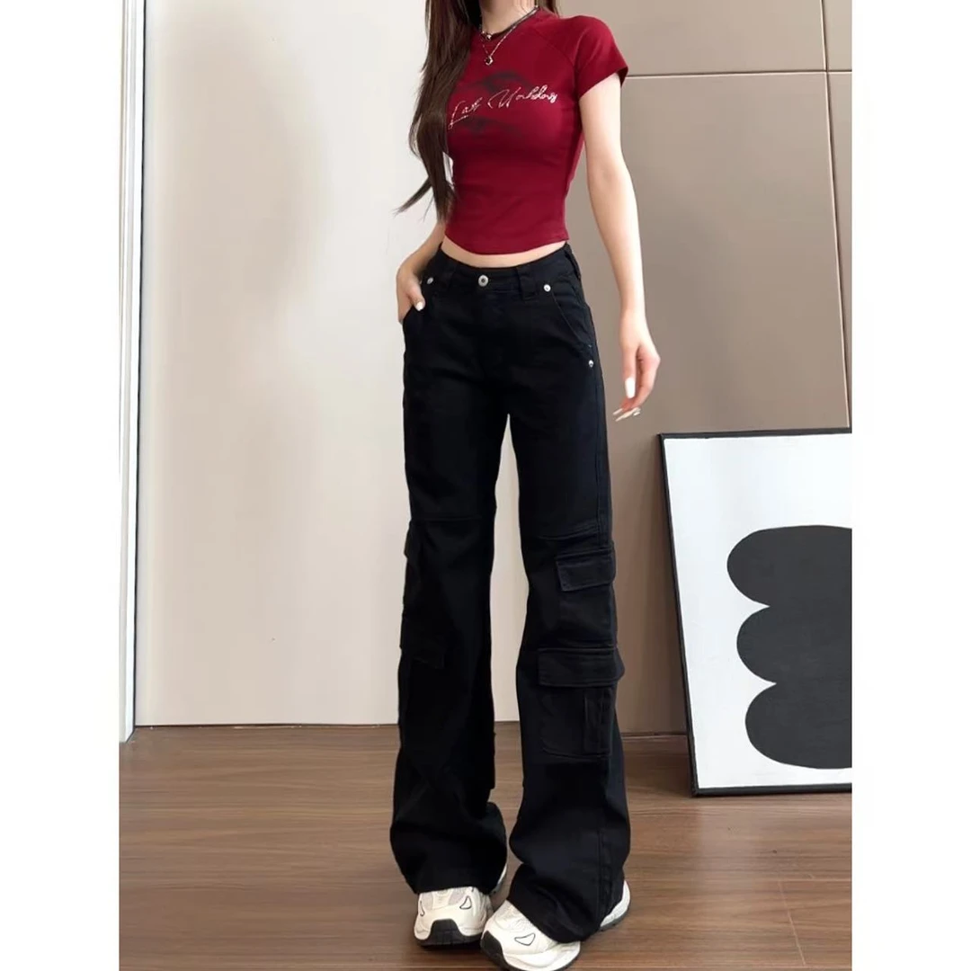 【显瘦神裤】美式复古微喇工装裤女秋季辣妹修身显瘦长裤-K2926