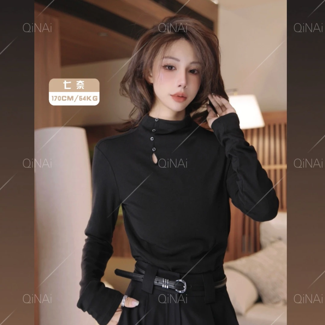 七奈「玄语」小众设计感显瘦百搭立领长袖QN12553