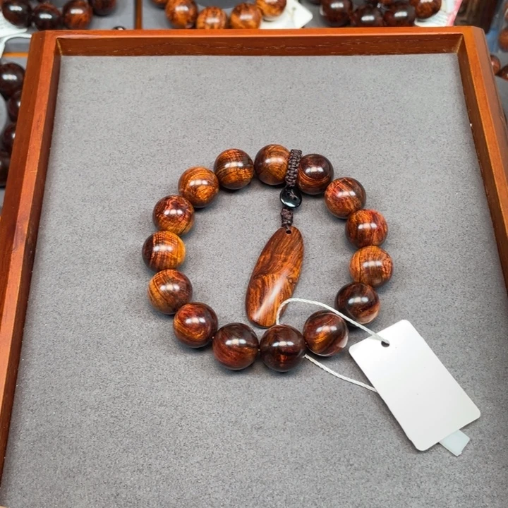 将***来黄花梨/降香黄檀手串/手链海南黄花梨紫油梨水波瘤疤花15