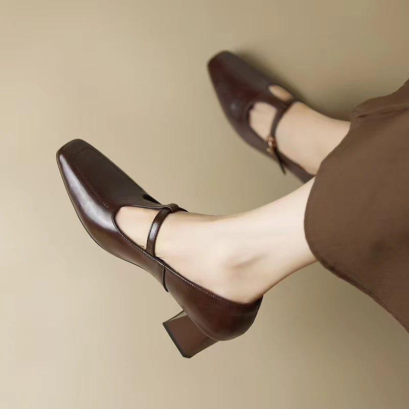 方根高跟鞋方头玛丽珍鞋甜辣千金风红色玛丽珍高跟鞋