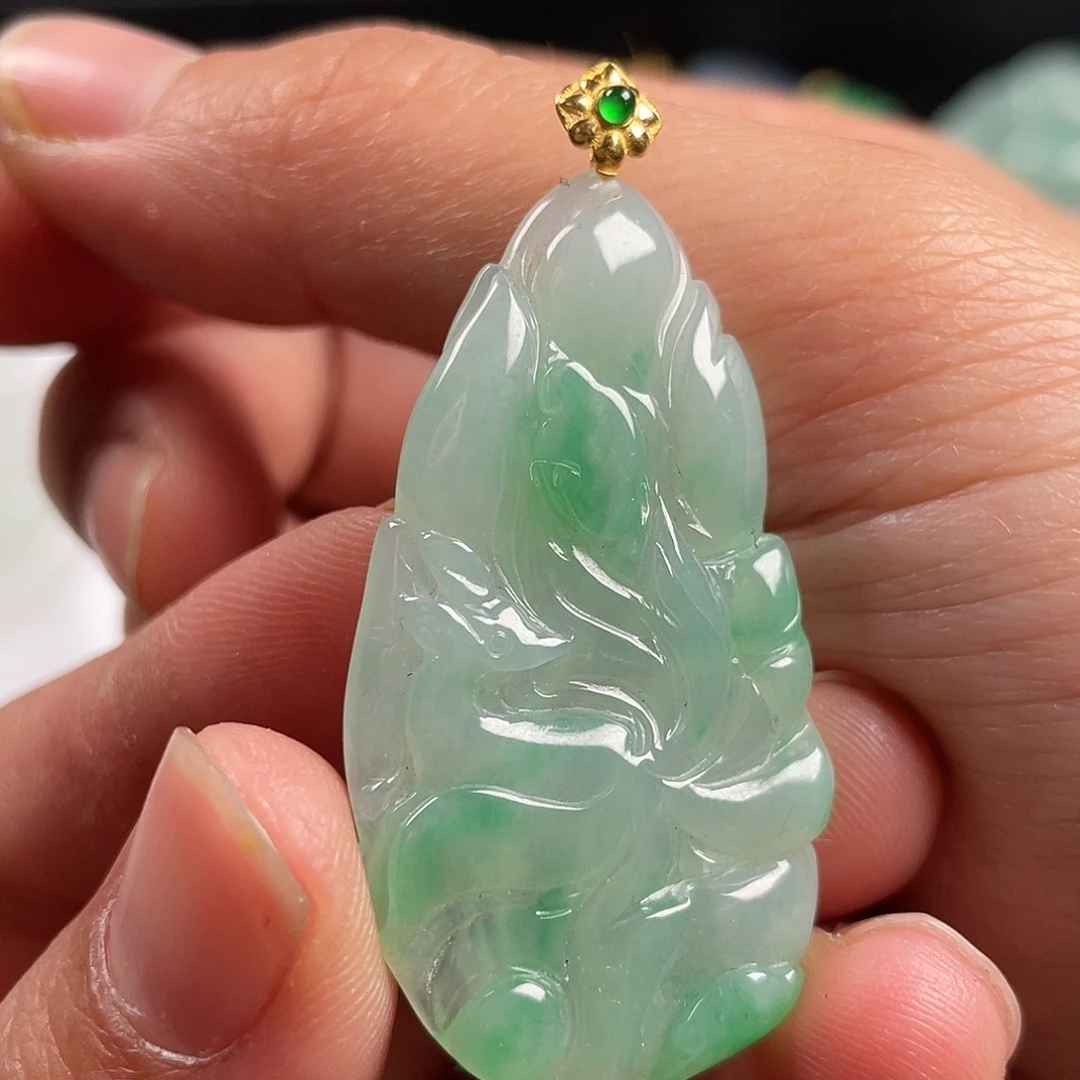 翡翠18K金镶嵌吊坠(不含链)