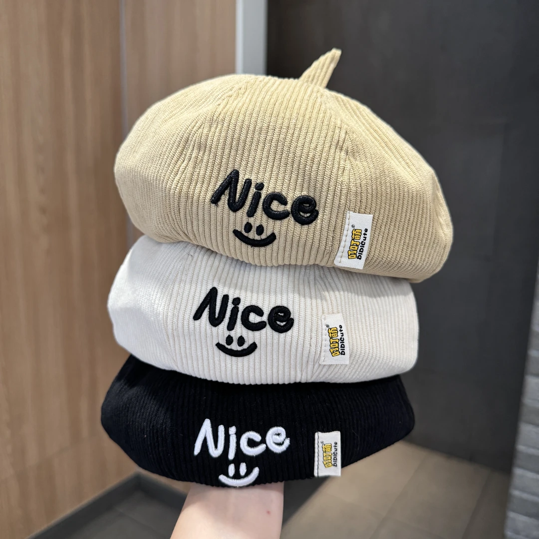 【潮娃穿搭】宝宝贝雷帽秋冬季灯芯绒加厚保暖南瓜帽韩版画家帽