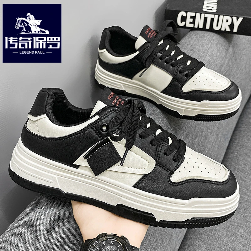 传奇保罗正版鞋子男冬季皮面运动板鞋男青少年潮牌休闲小白鞋厚底