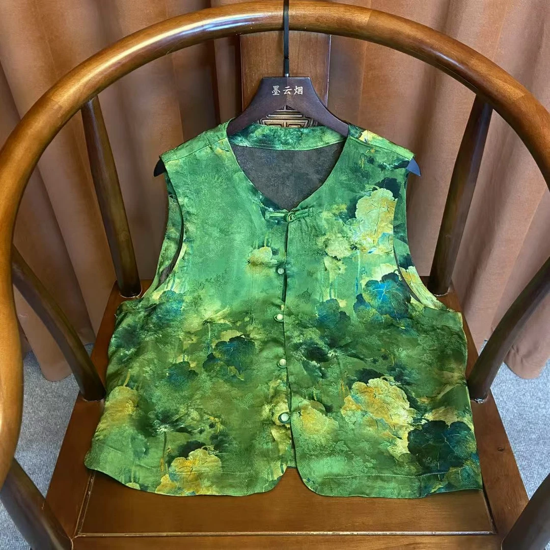 【惠风】新中式国风马甲2025夏款新款气质上衣盘扣提花马甲女士