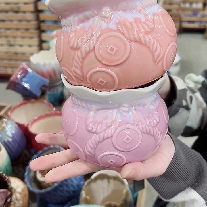 有孔.凑满10元发货多肉陶瓷花盆！