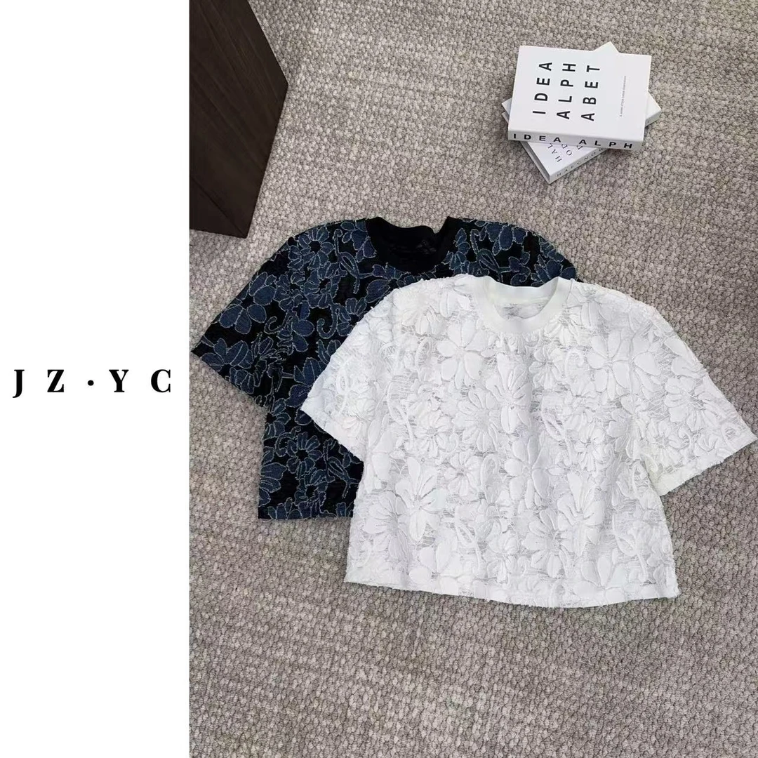 【洁子推荐】5272 休闲时尚百搭镂空印花短袖