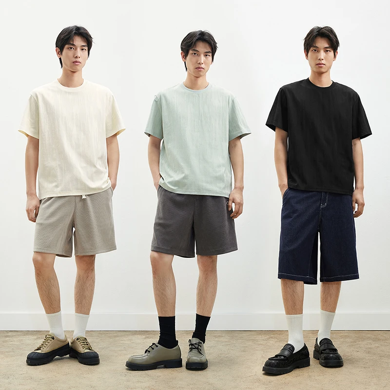 GXG男装 设计感树纹肌理短袖T恤男圆领25年夏季#G25D442003