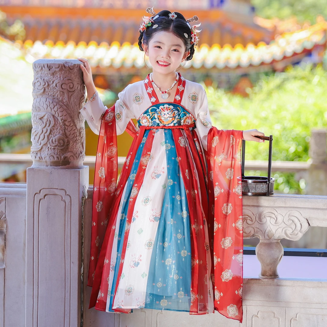 SL3341汉服女童秋季2025新款中国风超仙气公主裙女孩古装连衣裙秋