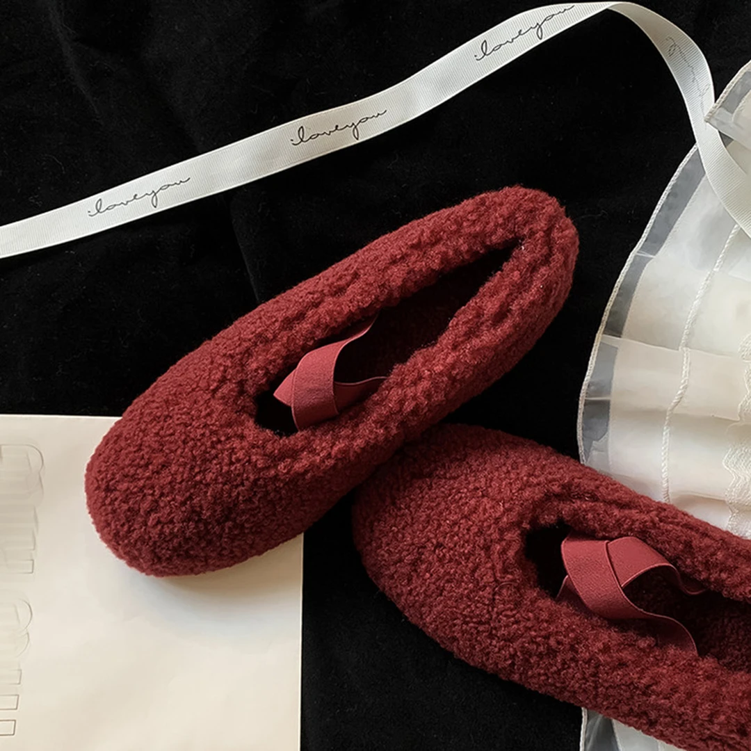 法式交叉带加绒保暖玛丽珍鞋女毛毛鞋2025秋冬新款平底芭蕾舞单鞋