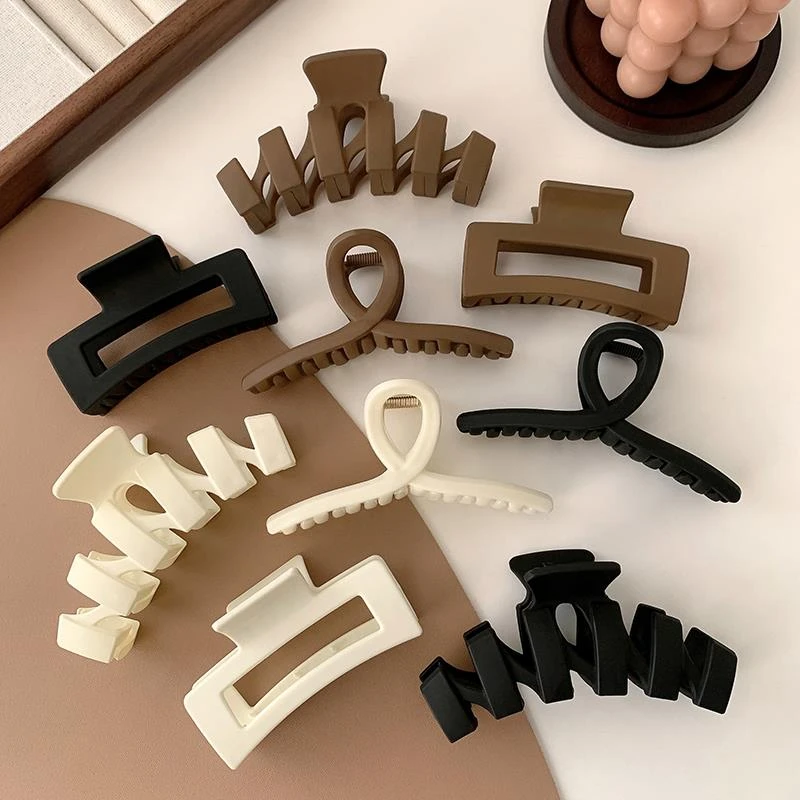 奶咖色简约鲨鱼夹发夹女后脑勺盘发抓夹大号塑料头发夹子头饰发夹