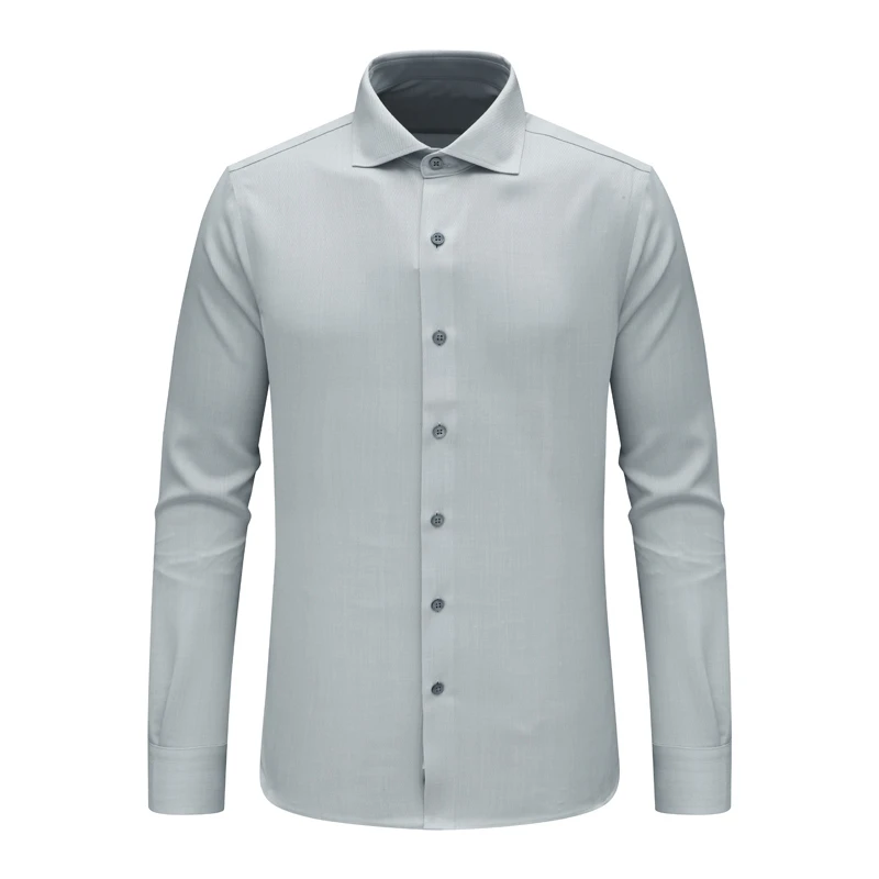F3623恺春秋男长袖衬衫 绵羊毛百搭商务休闲上衣免烫 灰色温莎领