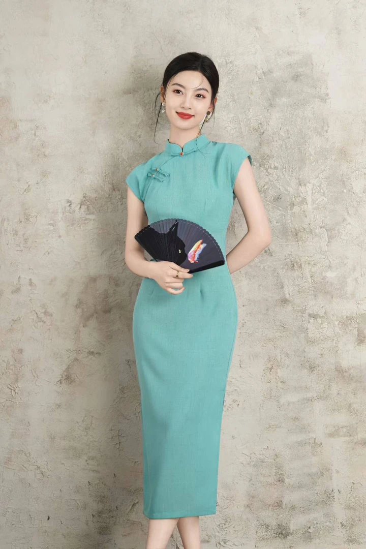 （倾梨）长度122单层透气轻薄后拉链旗袍复古文艺显瘦气质日常订婚