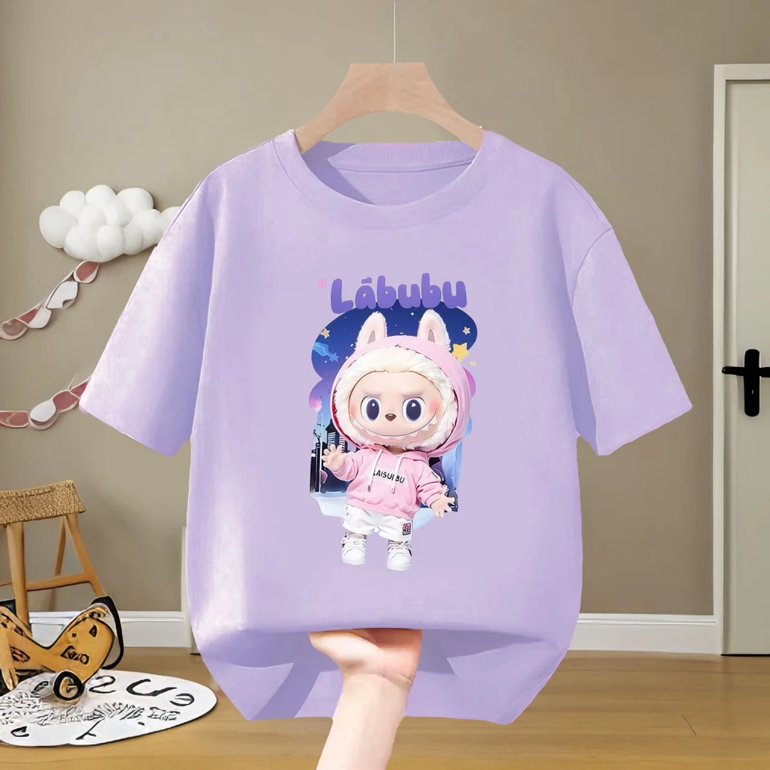 2025新款夏季趣味卡通童装拉布布labubu儿童纯棉圆领印花短袖体恤