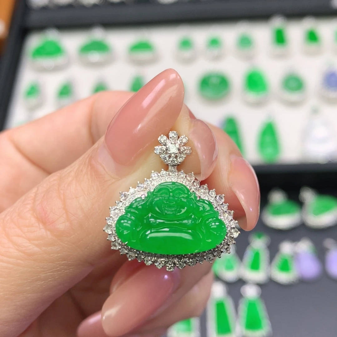 翡翠18K金镶嵌吊坠(不含链)