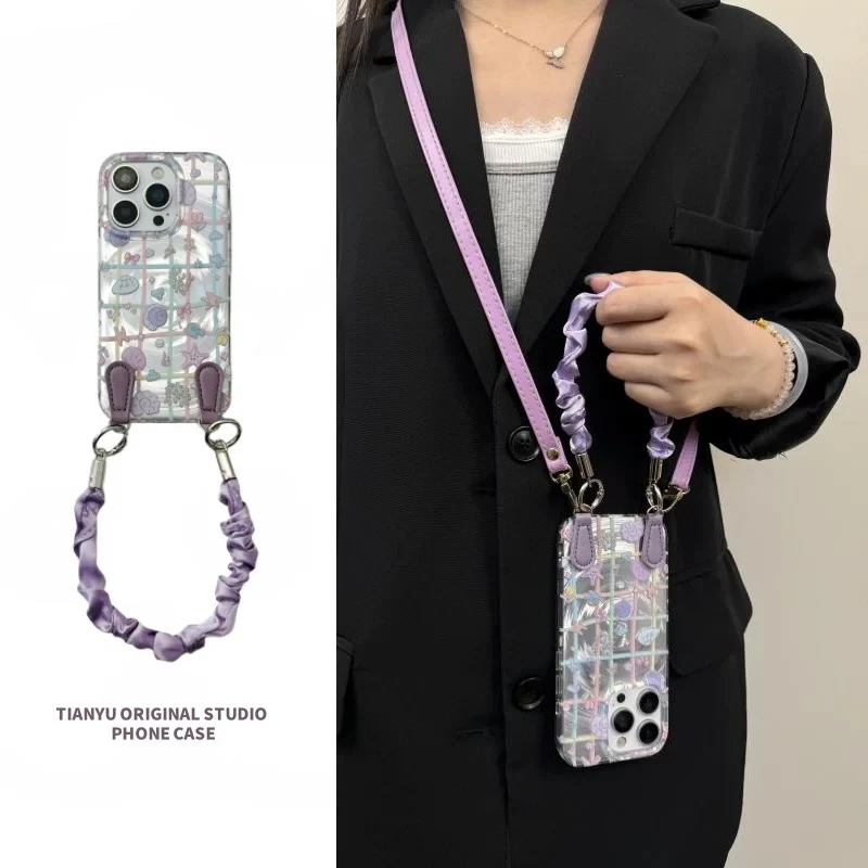 小众海洋格纹贝壳海星适用iphone16pro手机壳苹果15promax防摔14