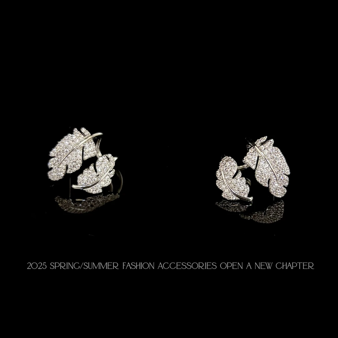 铜合金耳饰 镀白金 2025款C2552【羽落双生】BOBAOLI 耳钉