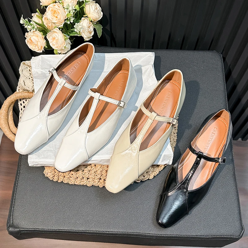 女鞋百搭皮鞋浅口方头玛丽珍鞋2025新款夏季法式粗跟时尚T字单鞋