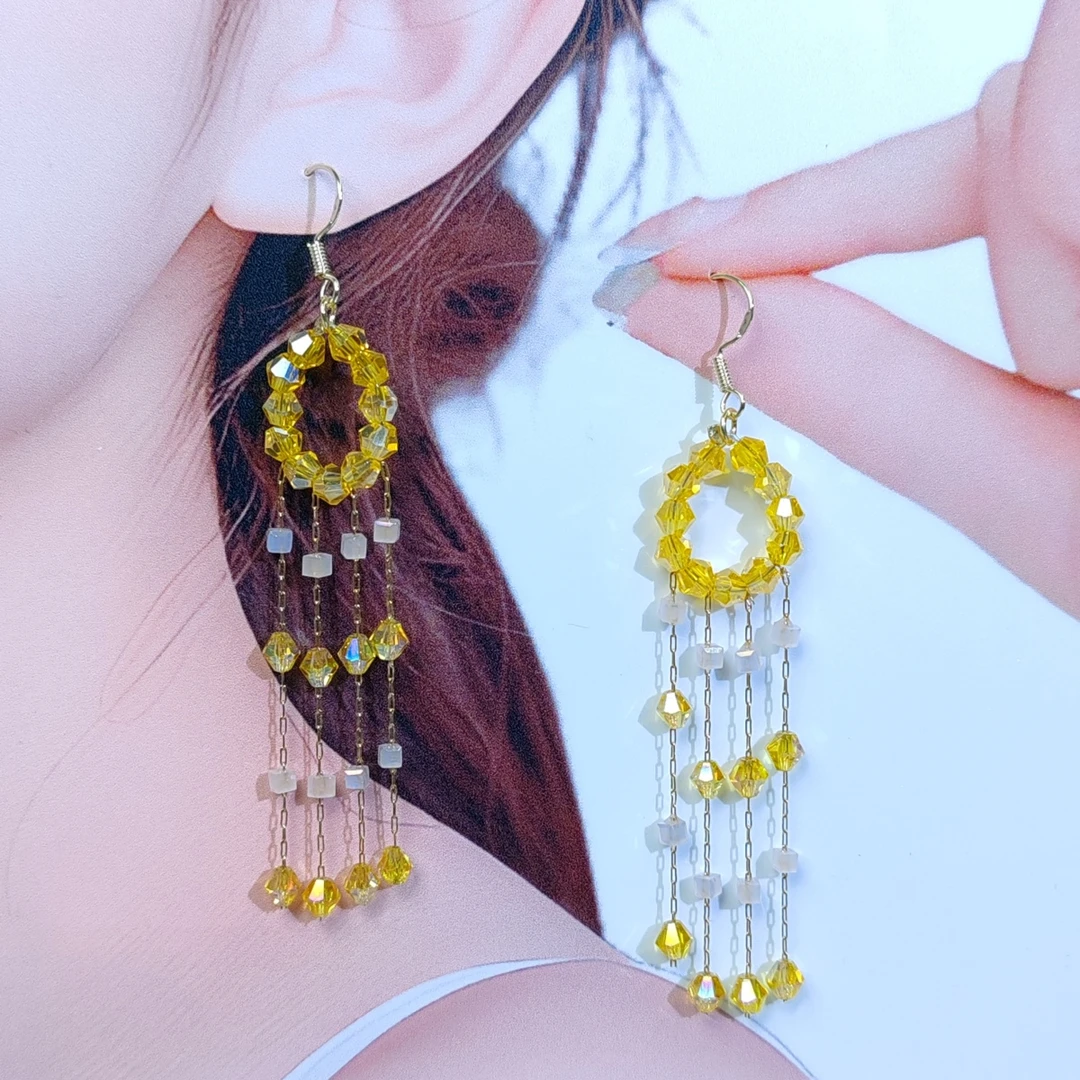 非金属合成锆石耳饰 A84小众饰品设计手作耳环长链配汉服旗袍流苏