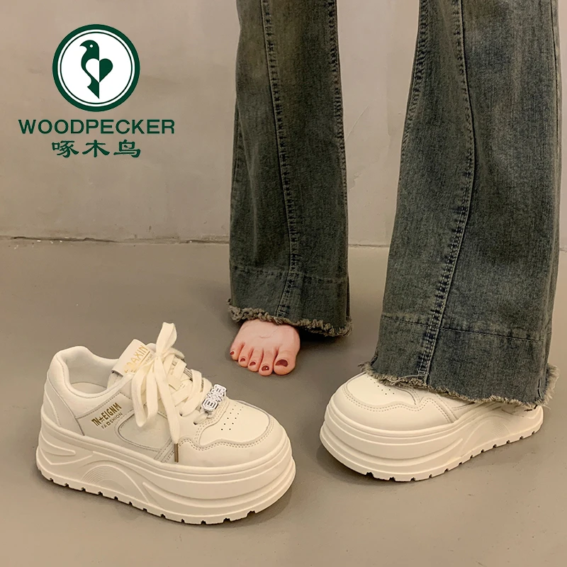 啄木鸟厚底松糕小白鞋女2025春秋季新款百搭小个子增高运动休闲鞋