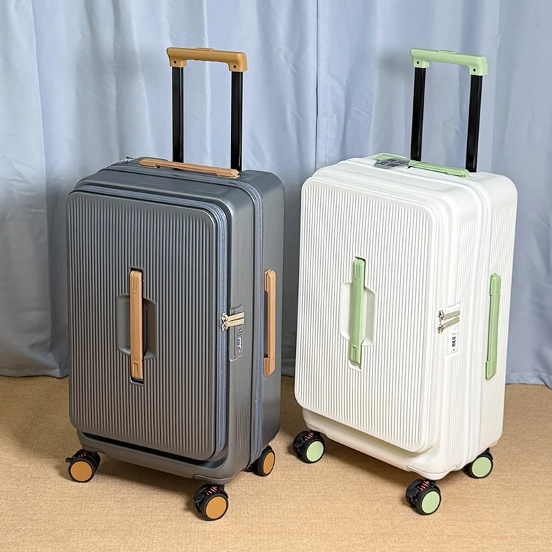 超大容量侧开口行李箱可扩展登机箱20寸静音拉杆箱PC翻盖旅行箱女
