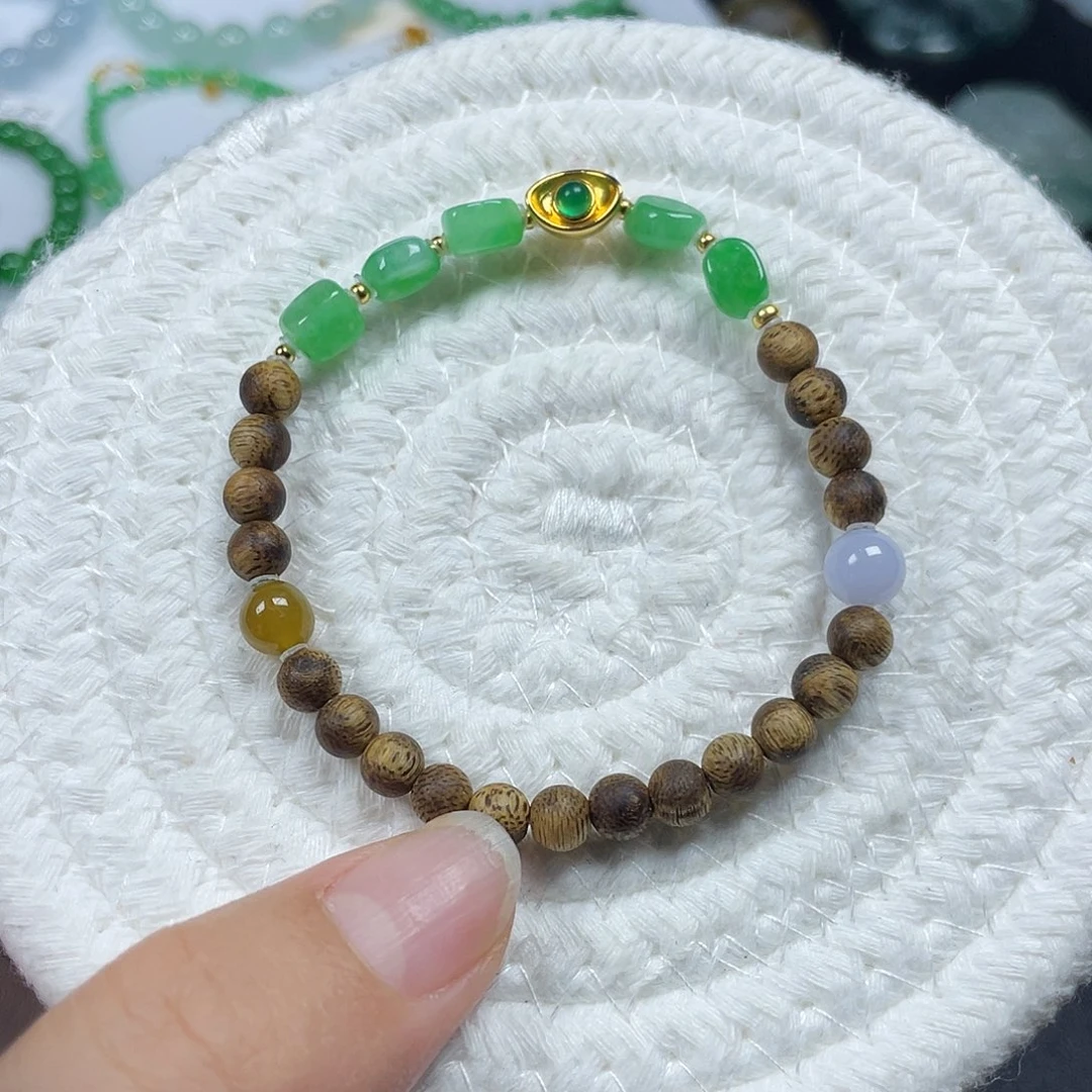 翡翠18K金镶嵌手链天然缅甸翡翠A货卡5.5