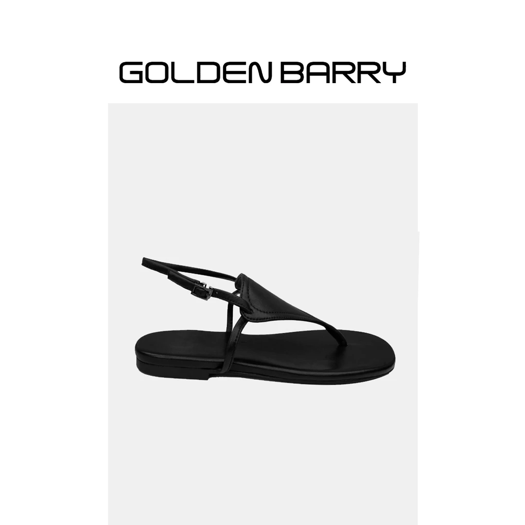 GOLDENBARRY【特惠】643034极简真皮夹趾凉鞋拖鞋