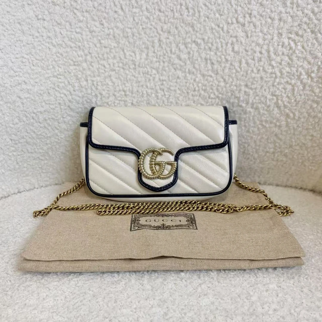 99新 GUCCI/古驰 壹臻/白色拼蓝色马蒙mini 60739470