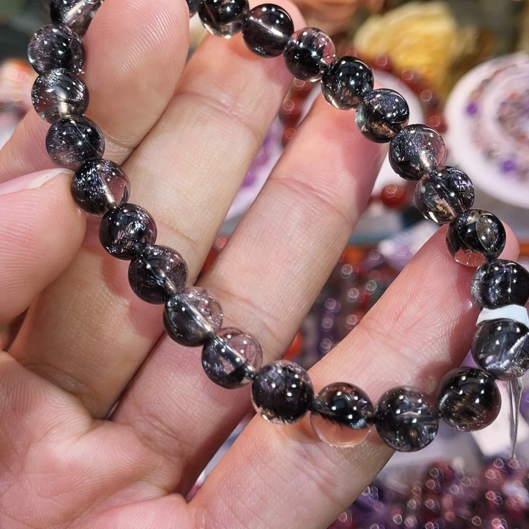 发晶未镶嵌手串7+黑银钛