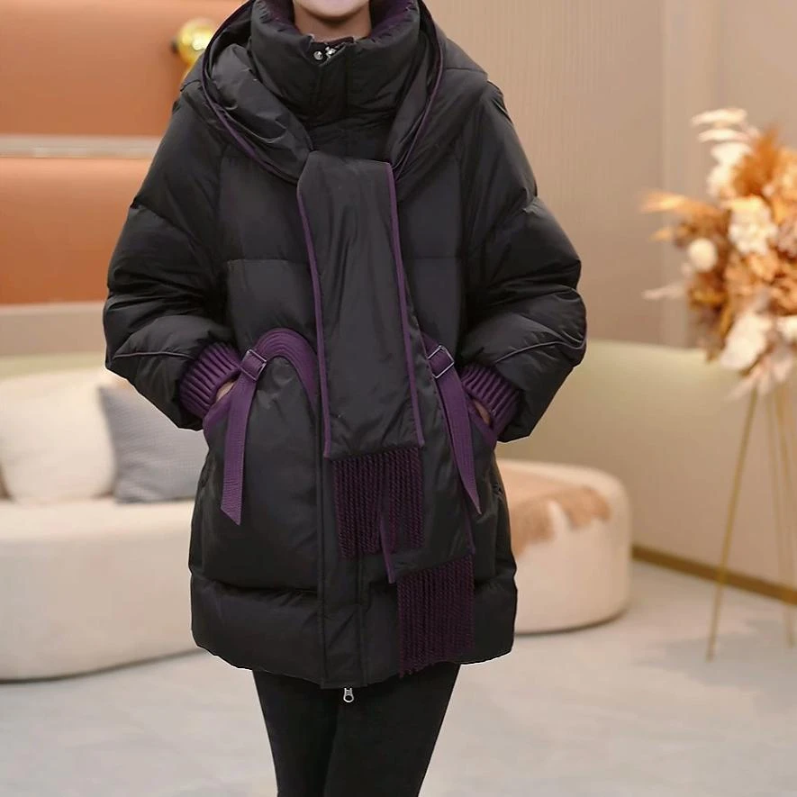 五防免洗2025秋冬新款时尚大气围巾连帽加厚保暖显瘦遮肉羽绒服