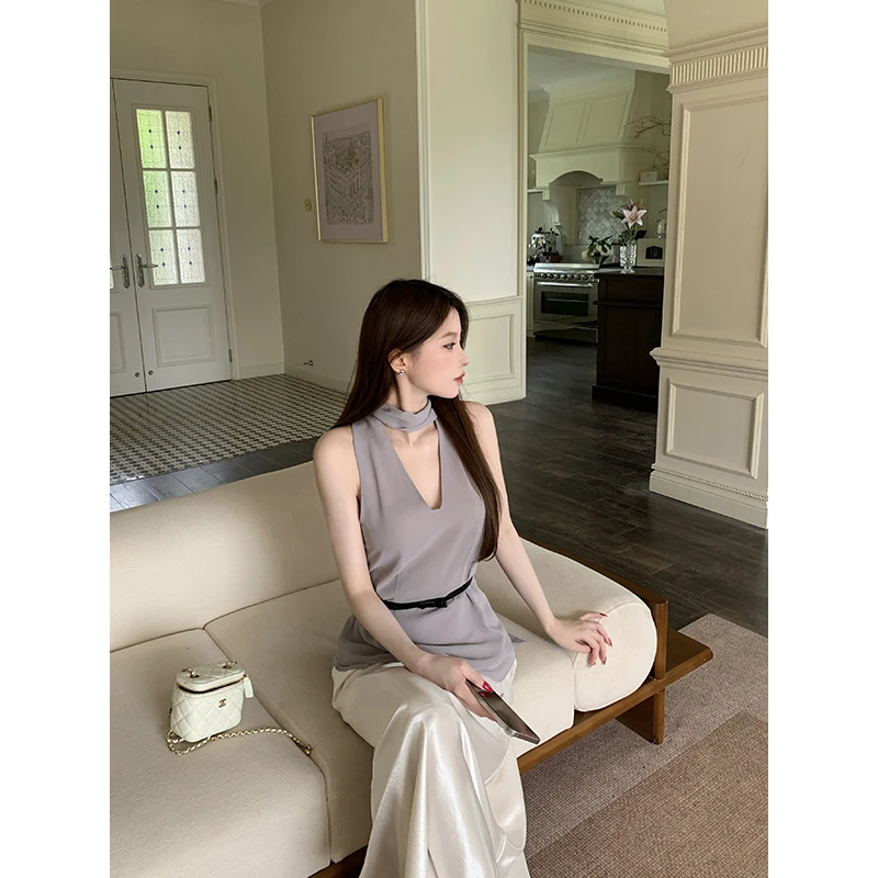 Breezy Z【天空之境】夏季飘带挂脖上衣缎面鱼尾半裙套装BZ5CSB10-T