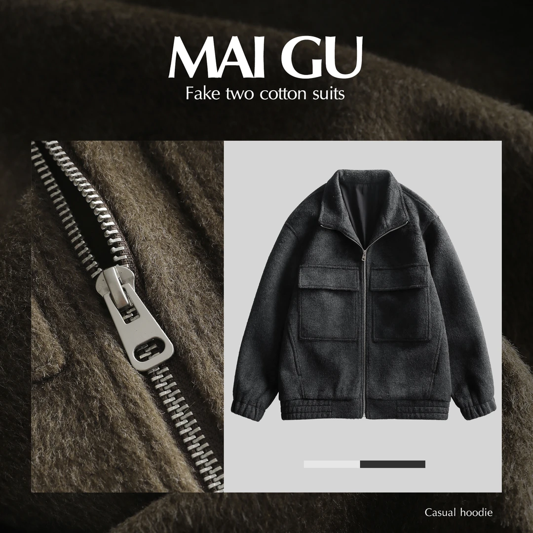 【25-1218】冬季高定原创简约设计感百搭立领羊毛保暖夹克毛呢外套