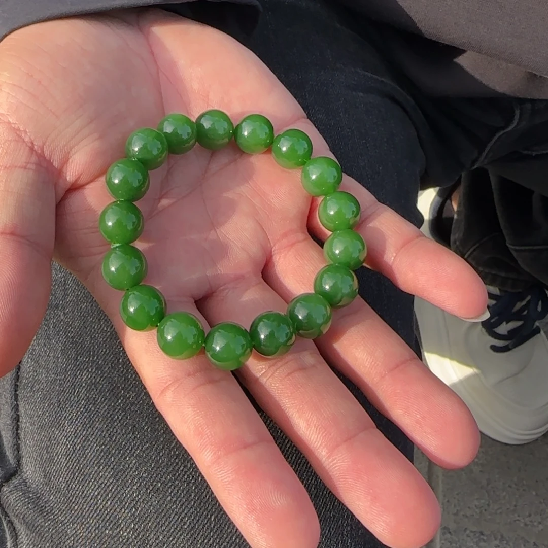 S***7和田玉未镶嵌手链俄碧鲜绿卡12