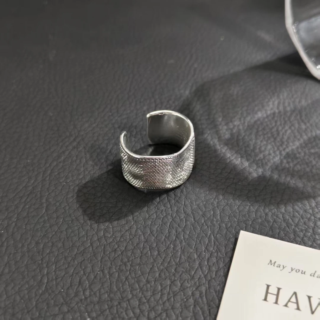 钛钢戒指 05387不规则纹理感百搭个性宽面开口戒指