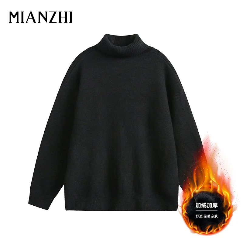 棉致高领毛衣男款秋冬季保暖时尚潮牌宽松百搭针织衫外套加绒上衣