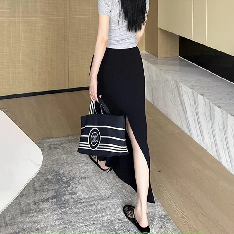 黑色直筒西装裙高腰遮胯显瘦半身裙女大码梨型身材藏肉垂感中长裙