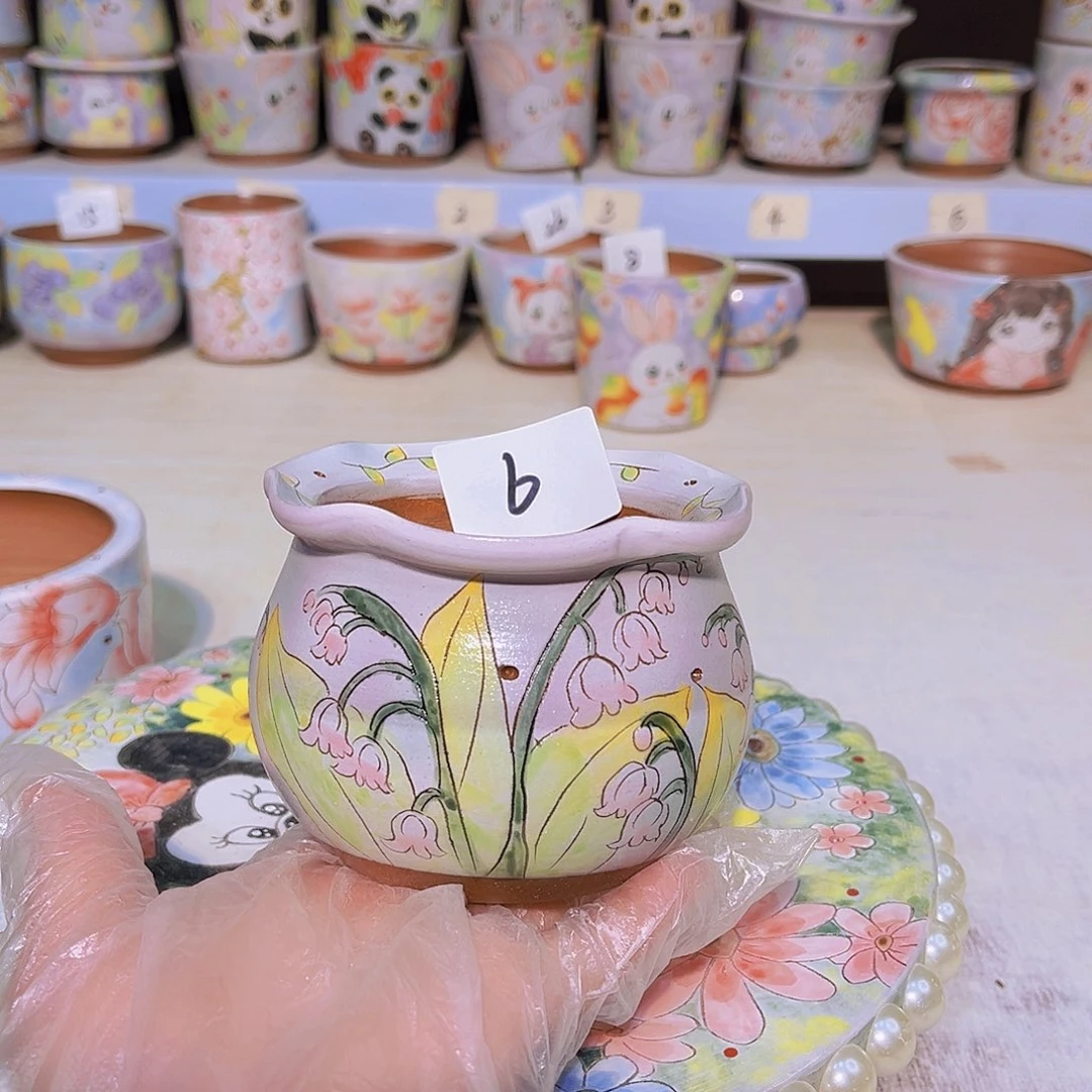 多肉植物手绘花盆粗陶景德镇花盆6