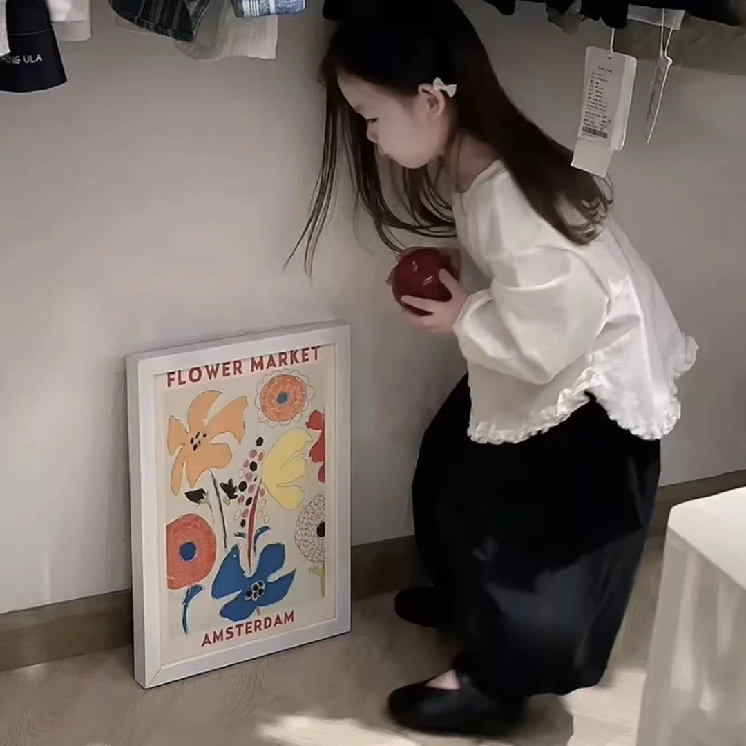 【品牌】韩国套装女童泡泡袖衬衫25新款儿童花边娃娃衫宝宝上衣裤子