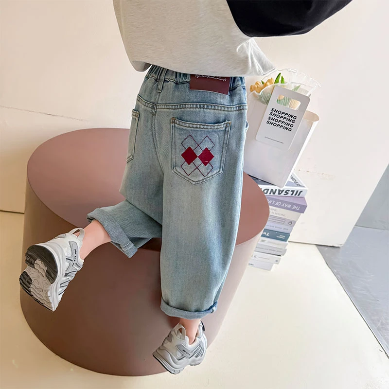 女童牛仔裤2025新款春秋时尚薄款哈伦裤子洋气儿童百搭女宝萝卜裤