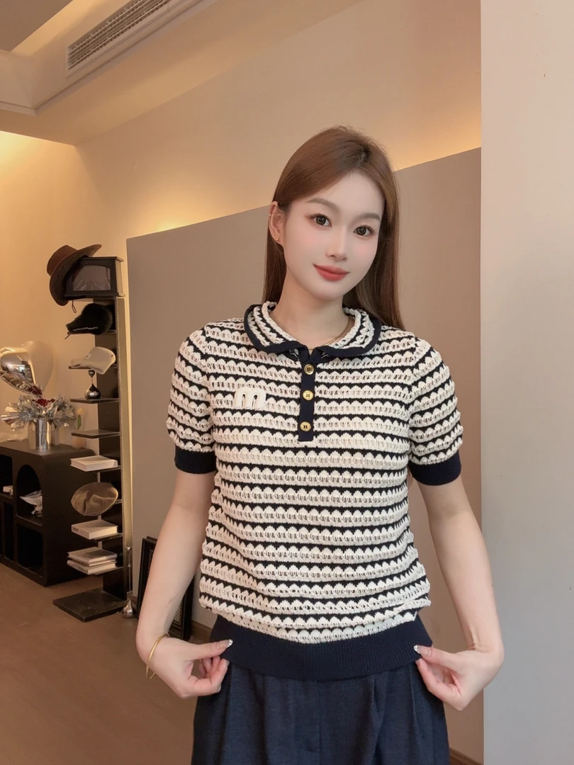 （小陈专属）T070韩系2025甜美绞花镂空针织衫春夏薄款时尚休闲短袖