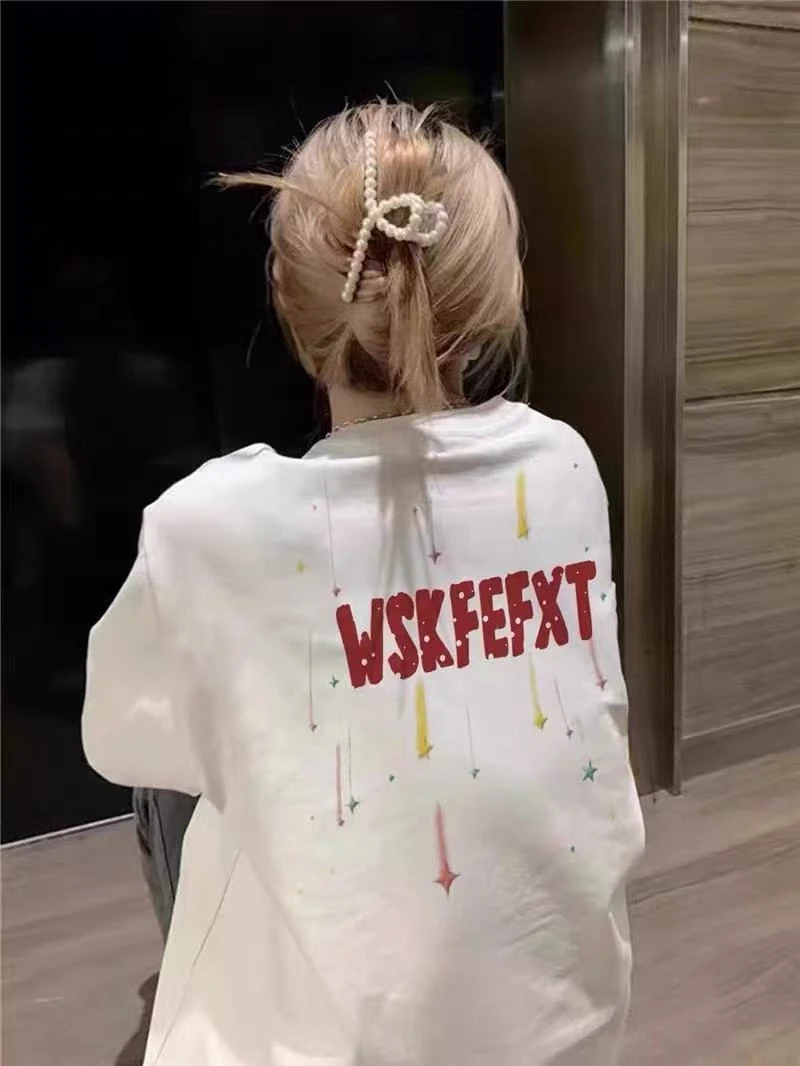 纯棉短袖男女同款百搭女款白色时尚休闲情侣夏季宽松印花圆领