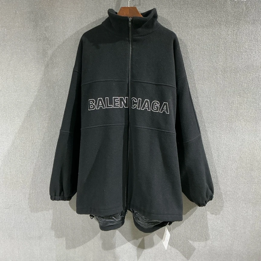 99新 Balenciaga/巴黎世家 （pm）字母刺绣羊毛毛呢外套 46码/4589