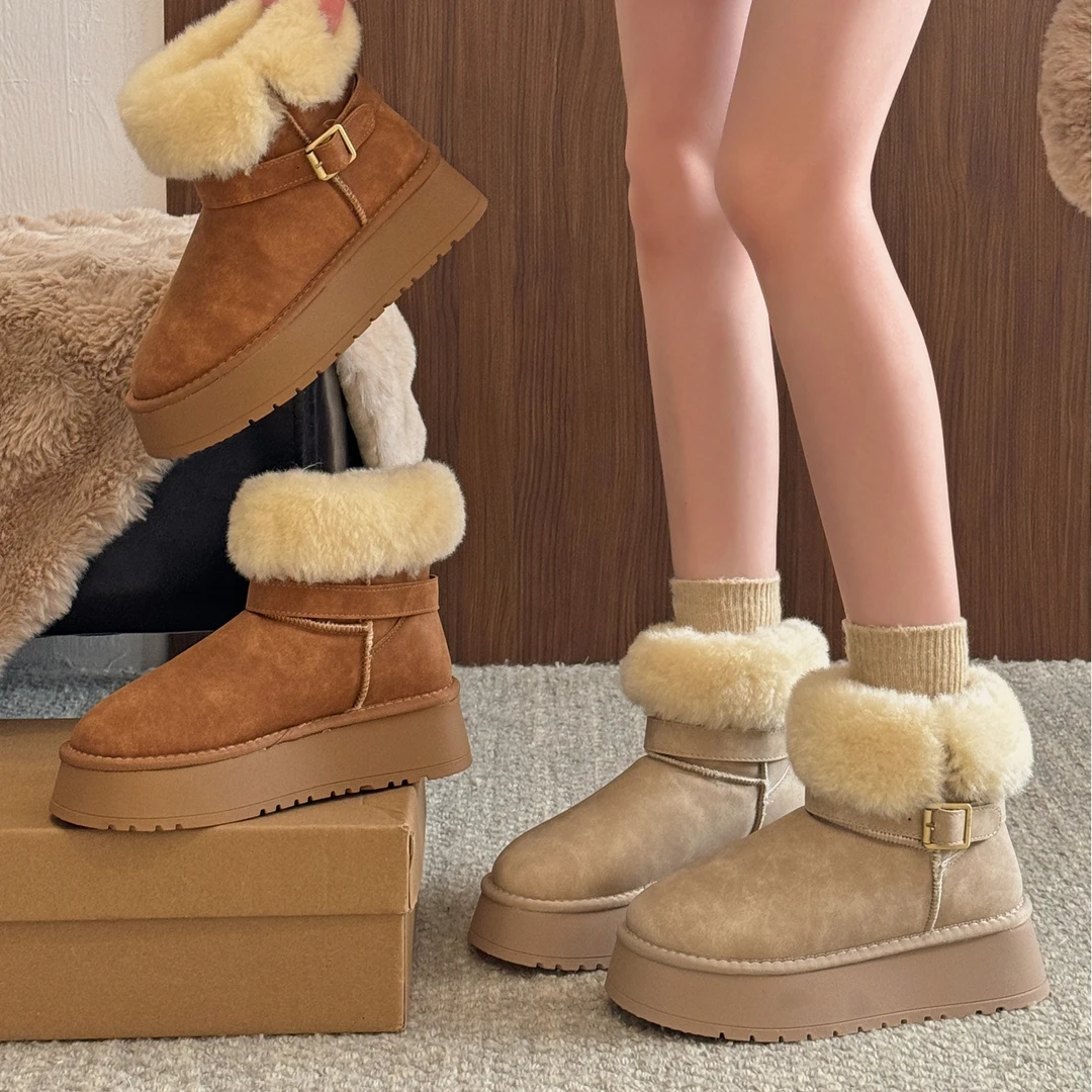 贾不假雪地靴女款2025新款冬季加绒百搭厚底面包鞋保暖防寒套筒靴