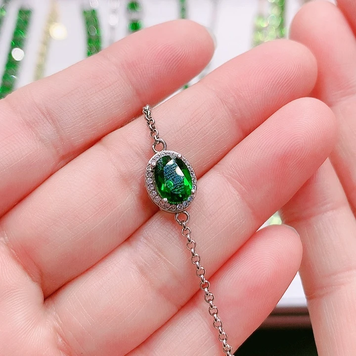 透辉石手链银S925镶嵌呼*嘿